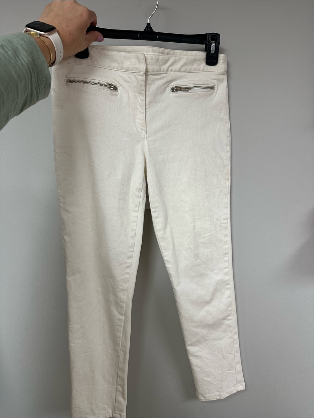 Veronica Beard White Women's Slim Ankle Pants with Zipper Details